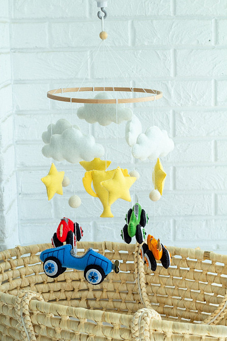 Дитячий мобіль на ліжечко для немовлят WooolyWool «Круті тачки» Київ - фото 8