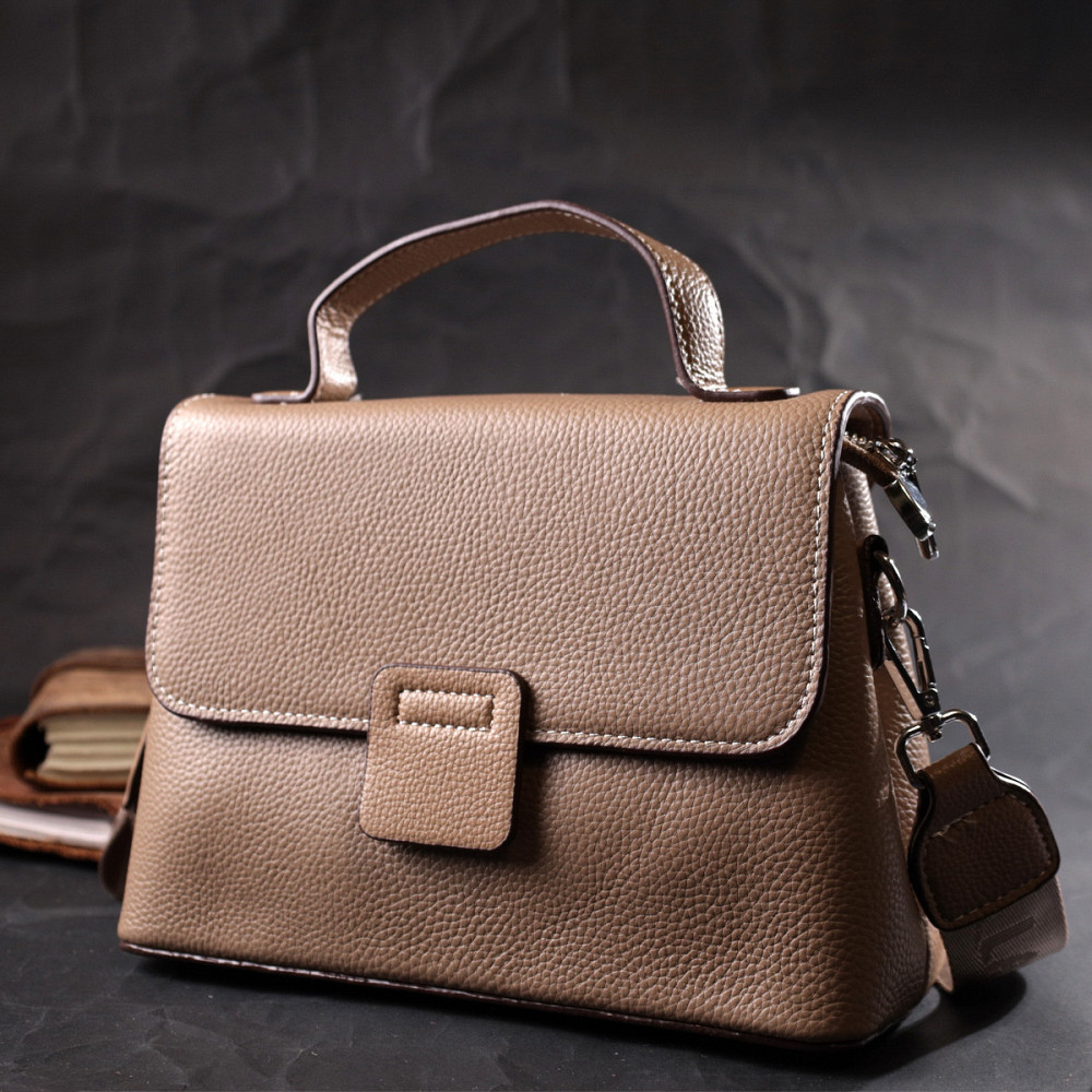 Женская сумка сэтчел из натуральной кожи Vintage 22292 Бежевая Киев - изображение 7