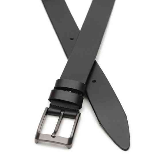 Ремінь шкіряний чоловічий 125×3.5 / пасок для брюків та джинсів, чорний Кам'янське