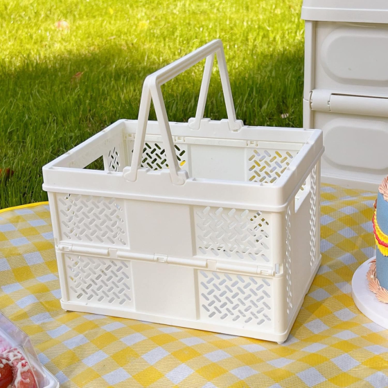 Складний кошик для зберігання з ручками, пластиковий органайзер для дрібниць, 24×18×16см, колір білий Кам'янець-Подільський