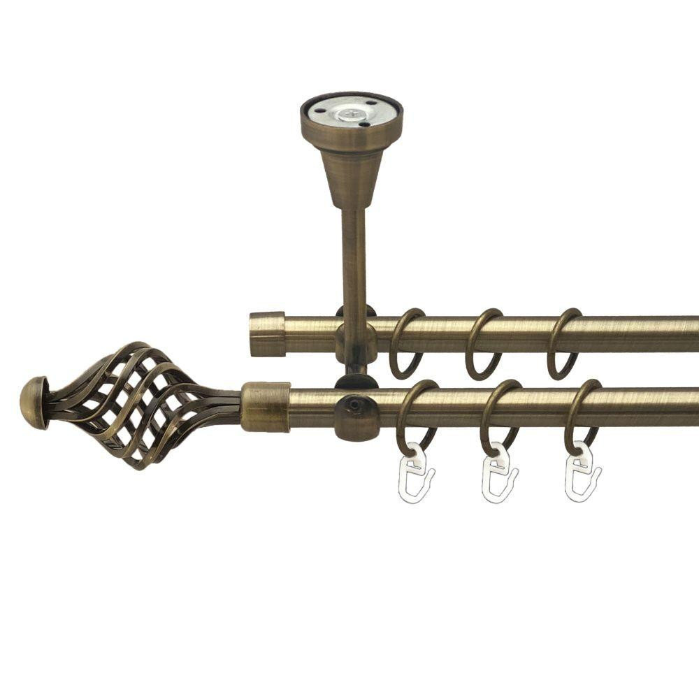 Карниз Orvit Арезо металевий дворядний відкритий до стелі гладка труба кільце металеве Антик 16\16 мм 240 см (00-00016857) Львів - фото 1