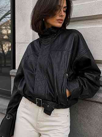 Куртка женская Lady Yep 30505 из экокожи оверсайз бомбер со скрытым ремнем черная, черный, S Киев