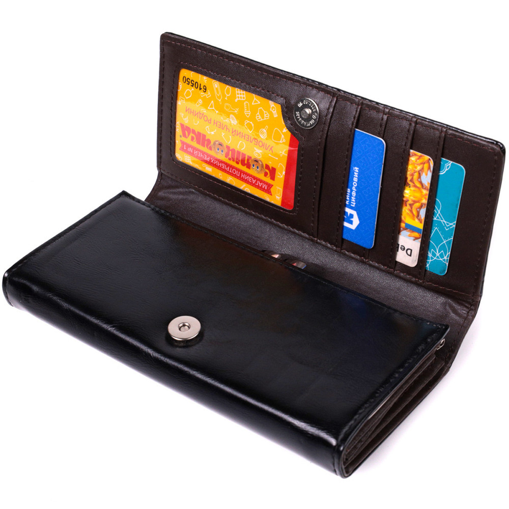 Горизонтальный женский кошелек из качественной экокожи KIVI 19087 Черный Киев - изображение 3