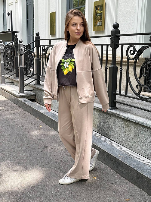 Женский костюм оверсайз с широкими брюками из двунитки Бежевый 42/44 Харьков - изображение 12