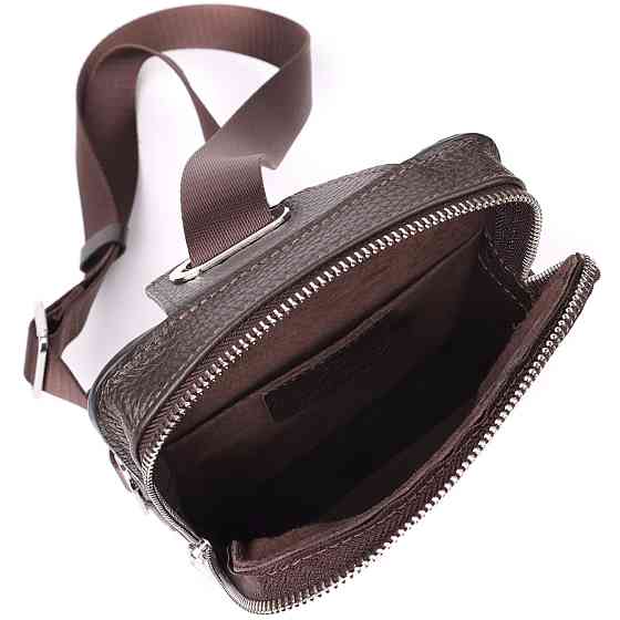 Прямоугольная сумка бананка из зернистой натуральной кожи Коричневая (GRANDE PELLE) Киев