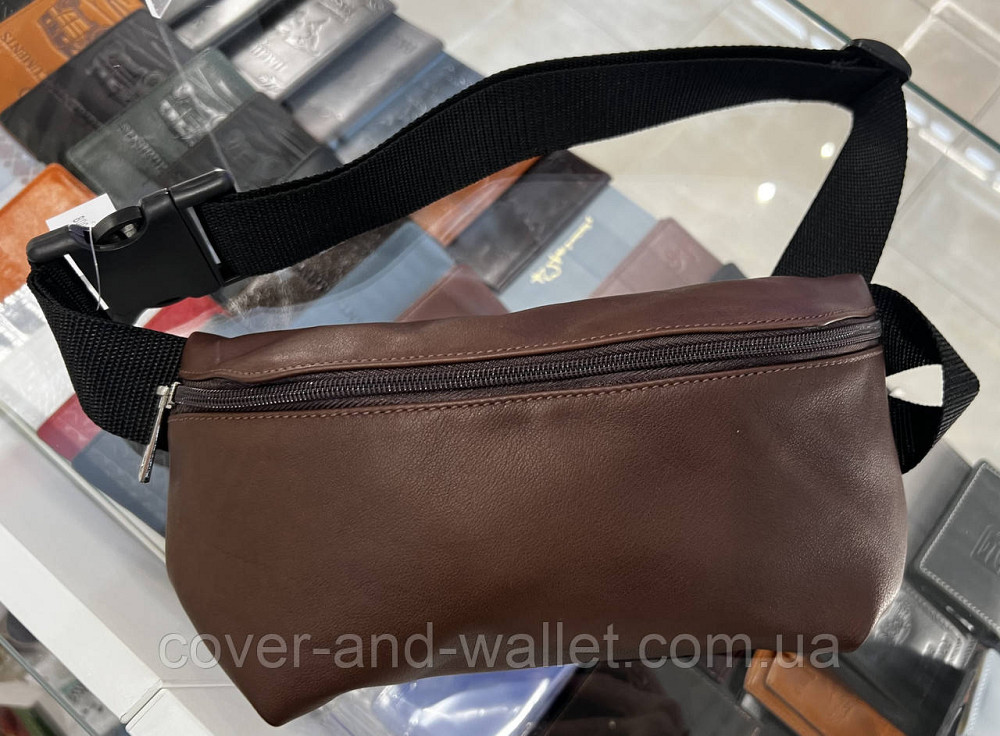Поясная кожаная сумка бананка коричневого цвета Grande Pelle 741610 Киев - изображение 6