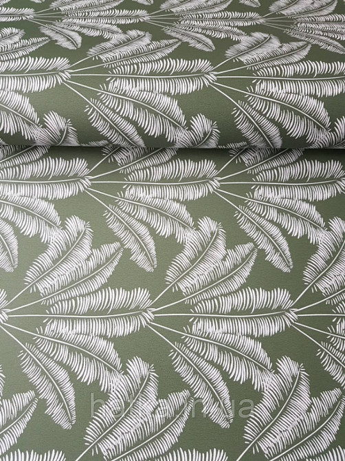 Шпалери флізелінові дитячі Caselio Our Planet листя папороті білі на зеленому тлі хакі Київ - фото 1