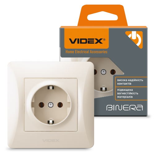 BINERA крем Розетка внутрішня 1-а із заземленням Videx Житомир