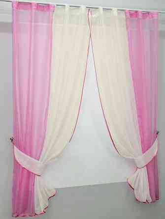Кухонные шторы VR-Textil № 017к комбинированные с подвязками розовый с бежевым 265х170 см (50-008) Киев