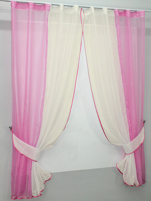 Кухонные шторы VR-Textil № 017к комбинированные с подвязками розовый с бежевым 265х170 см (50-008) Киев - изображение 2