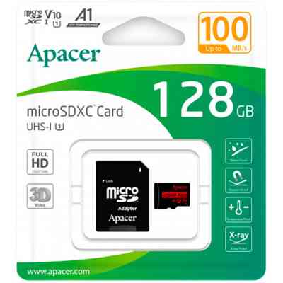 Карта памяти Apacer 128GB microSD class 10 UHS-I V10 A1 (AP128GMCSX10UB-R) Винница