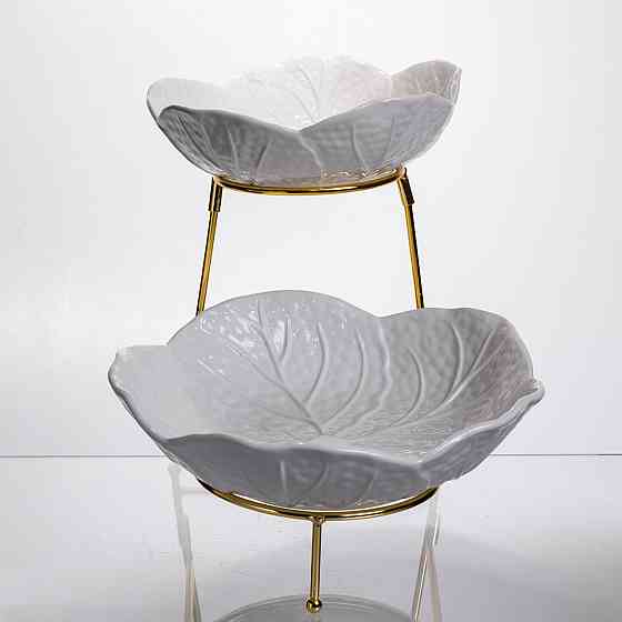 Двухъярусная фруктовница белая с золотом Киев