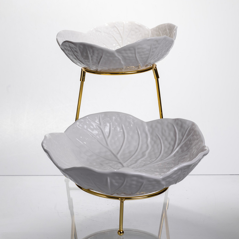 Двухъярусная фруктовница белая с золотом Киев - изображение 2