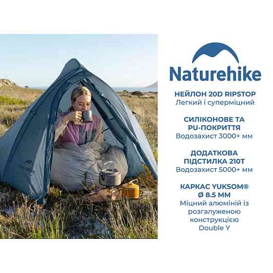 Палатка сверхлегкая двухместная Naturehike Cloud Up Pro CNK2350WS020, 20D, голубая Киев
