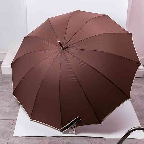 Класична парасолька-тростина з чохлом напівавтомат з поліестеру міцна надійна 12 спиць діаметр 120 см Коричневий HP-23-16BR Коломия