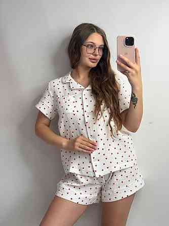 Піжама жіноча шорти і сорочка муслінова Білий серця L Харків