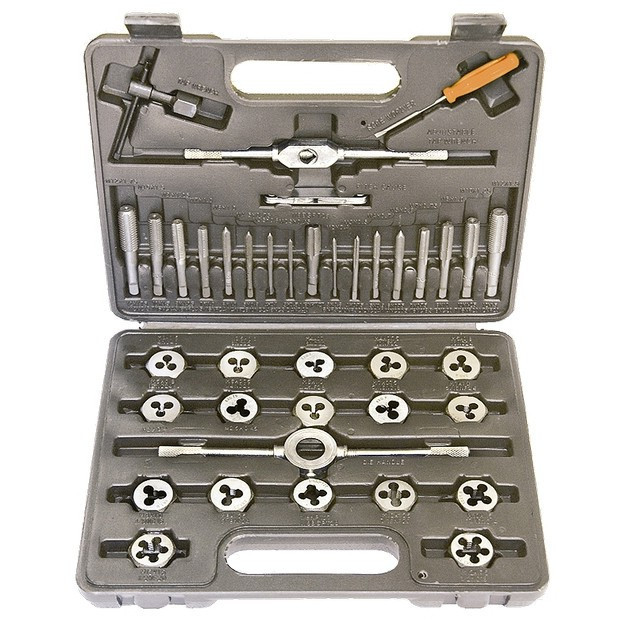 Набор метчиков и плашек М3-М12, плашко-метчикодержатель, 40 предметов, пластиковый бокс Sparta Полтава - изображение 1