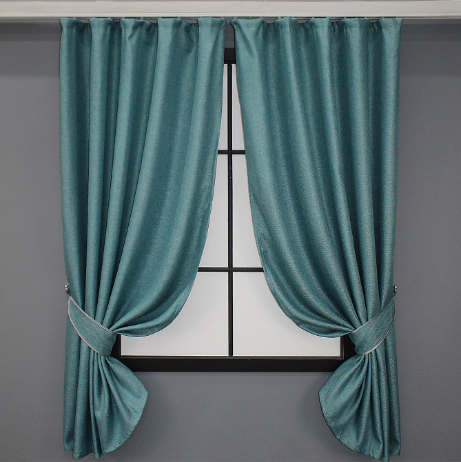 Комплект коротких штор VR-Textil Льон-блекаут Льон Мішковина № 511ш Бірюзовий 130х170см 2 шт (35-0098) Київ - фото 1