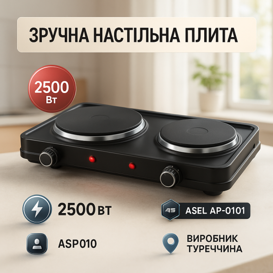 Надежная настольная плита для дома ASEL AP-0101 2500Вт, Бытовая плита настольная, Мини-плита для дома ZU-20 Львов