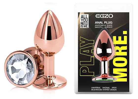 Анальная пробка с кристаллом EGZO - Rose Gold Round Plug Clear size M Sex Aura Киев