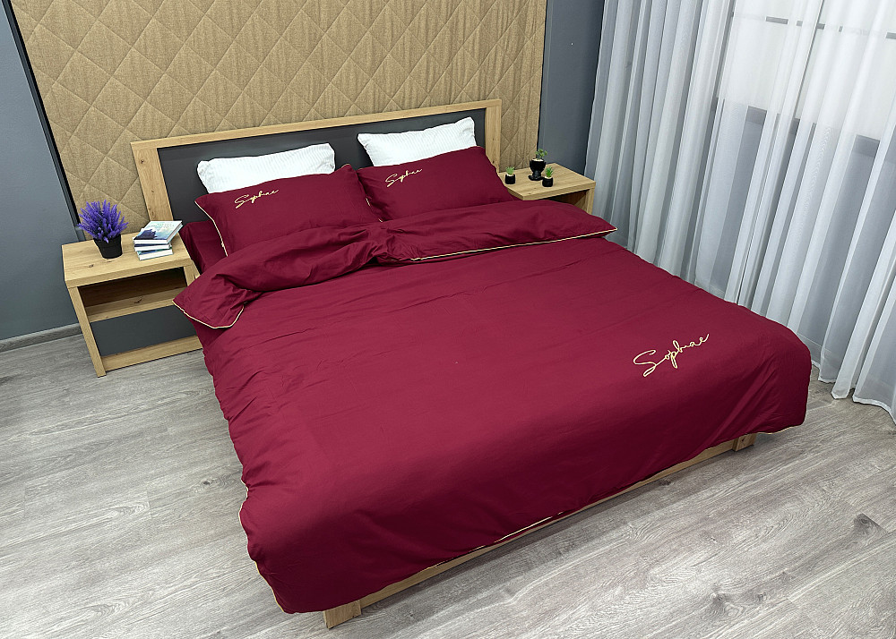 Комплект постільної білизни Сатин, Євро 200х230 Бордовий (88-160) Київ - фото 3