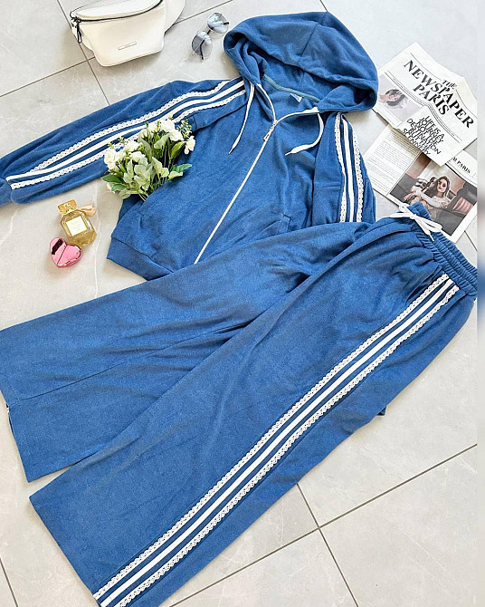 Жіночий стильний прогулянковий велюровий костюм-двійка Блакитний, 52/54 Одеса - фото 4