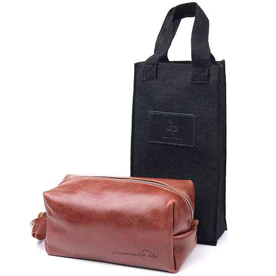 Мужская косметичка большого размера из гладкой кожи на молнии Сердце GRANDE PELLE 16768 Светло-коричневая Киев