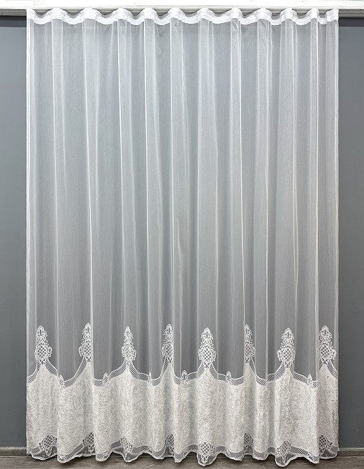 Тюль бамбук с вышивкой и бархатом цвет белый 1814т Киев - изображение 7