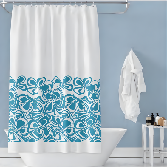 Шторка для ванної та душу з кільцями 180x180 см водовідштовхувальна, шторка для ванної та душової з гачками, біла з блакитним Кам'янець-Подільський