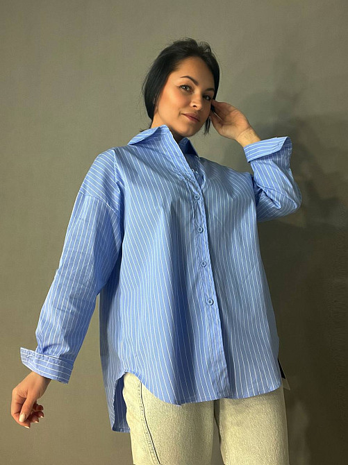 Сорочка жіноча A-N 25130 смужка оверсайз подовжена широка one size блакитна, блакитний, one size Київ - фото 18
