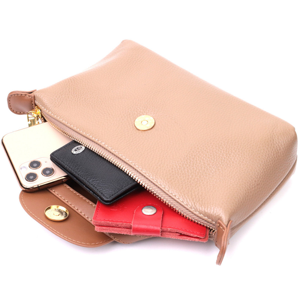 Идеальная женская сумка с интересным клапаном из натуральной кожи Vintage 22251 Бежевая Киев - изображение 8