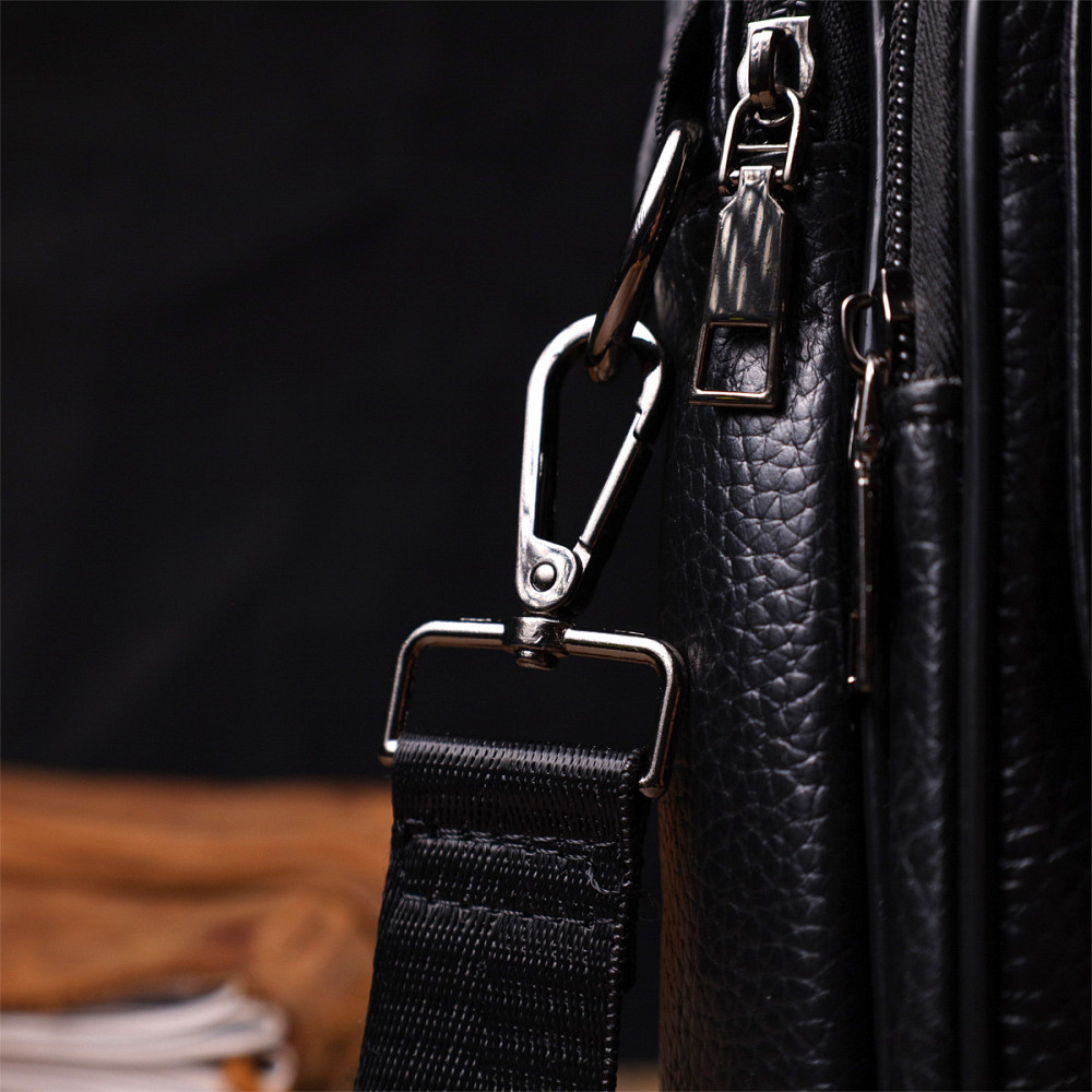 Практичный мужской мессенджер из натуральной кожи Черный (Vintage) Киев - изображение 4