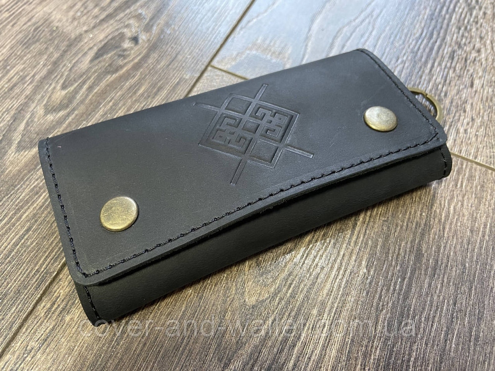 Удобная кожаная ключница из натуральной кожи на кнопках черного цвета PS Leather Киев - изображение 1
