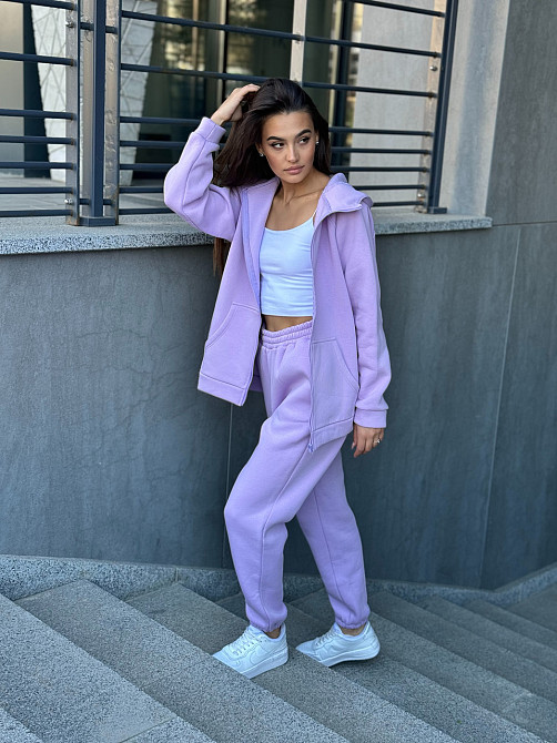 Теплый спортивный костюм женский на змейке Сиреневый 46/48 Харьков - изображение 1