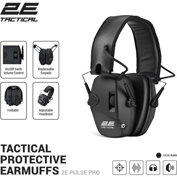 Тактичні захисні навушники 2E Pulse Pro Black NRR 22 dB, активні Київ - фото 1