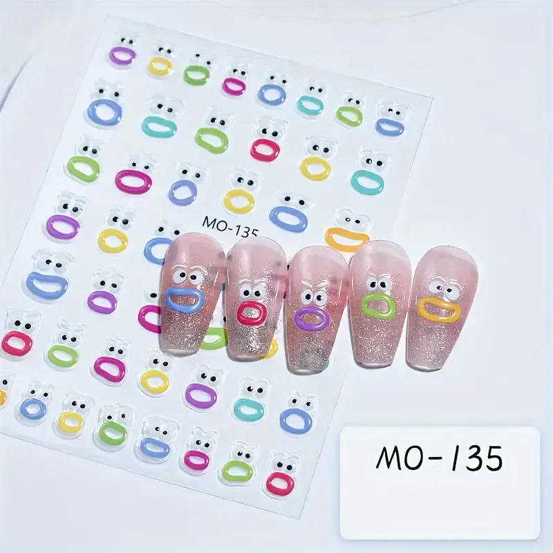 Стікери для нігтів 3D – кумедні мордочки, кольорові самоклеючі гель-стікери Київ - фото 2