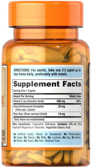 Вітамін С 500 мг Puritan's Pride Vitamin C Rose Hips 100 каплет Київ - фото 2