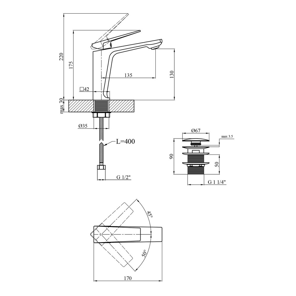 Смеситель для раковины Kroner KRP Ersel - C0111BV с донным клапаном Киев - изображение 2
