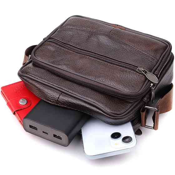 Горизонтальна зручна сумка з ручкою для чоловіків з натуральної шкіри Коричневий (Vintage) Київ