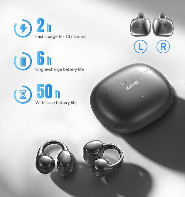 Бездротові навушники King Lucky Clip-On Bluetooth 5.4, відкриті, ENC, IPX4, до 50 годин, чорні Київ - фото 7