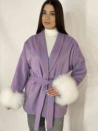 Стильне жіноче пальто з хутром Лавандовий, 3XL-4XL Харків