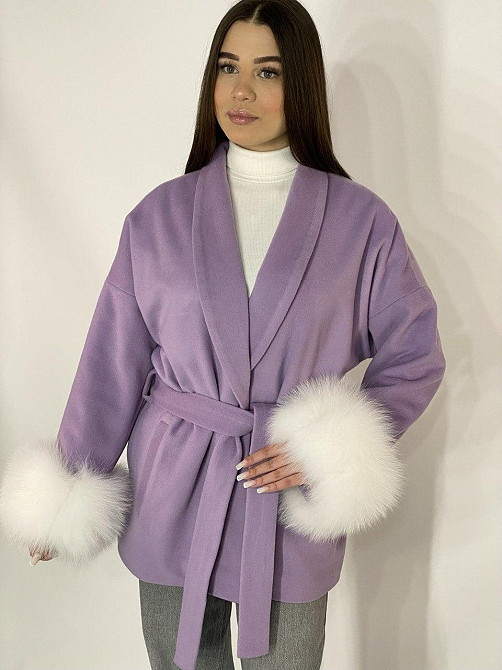 Стильне жіноче пальто з хутром Лавандовий, 3XL-4XL Харків - фото 4