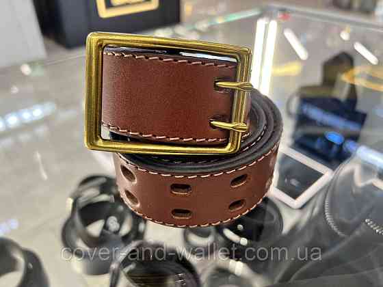 Стильний чоловічий шкіряний ремінь з перфорацією коричневого кольору 40 мм PS Leather Київ