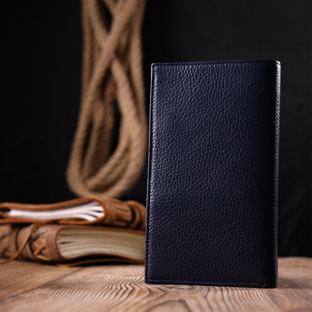 Вертикальный бумажник из натуральной кожи KARYA 21141 Синий Киев - изображение 9