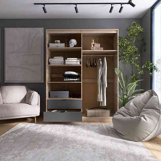 Шкаф распашной для одежды с выдвижными ящиками (полки - штанга) Эверест Сити-1600 160,2х50х204,6 см Дуб сонома/Графит (DTM-071121) Львов