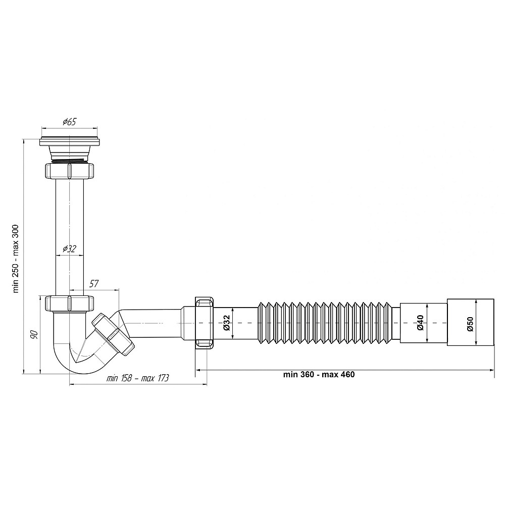 Сифон OPTIMUM для біде з різьбовим випуском та гофротрубою 32 * 40/50 OPTI 18050 Тернопіль - фото 7