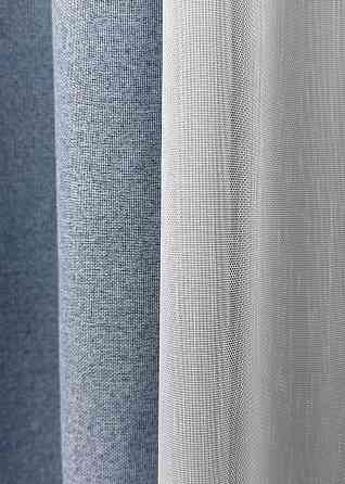 Комплект штор VR-Textil 100% блекаут ASHEN NIGHT 150х270 2шт і Тюль 600х270 1839ш-1153т блакитний з білим 71-069/5 Київ