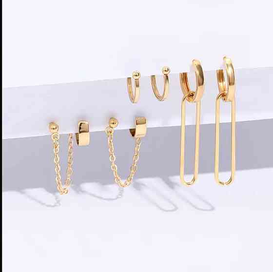 Набір сережок-каффів золотистих з ланцюжком і підвісками, 6 шт Київ