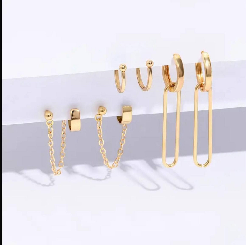 Набір сережок-каффів золотистих з ланцюжком і підвісками, 6 шт Київ - фото 3