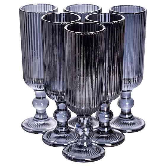 Набір келихів для шампанського 6 штук 160 (мл) подарункові скляні келихи на високій ніжці Сірий HP-19-7116G Київ